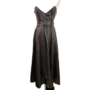 NEW TOV Los Angeles Dress‎ Strapless Busty Full Length Faux Heavy Leather 2 4 SM